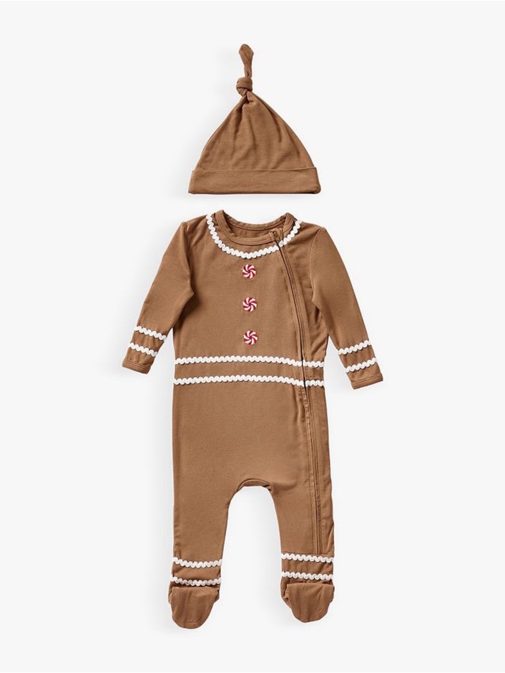 Pottery Barn Kids Brown Gingerbread-Style Footie with Knot Hat